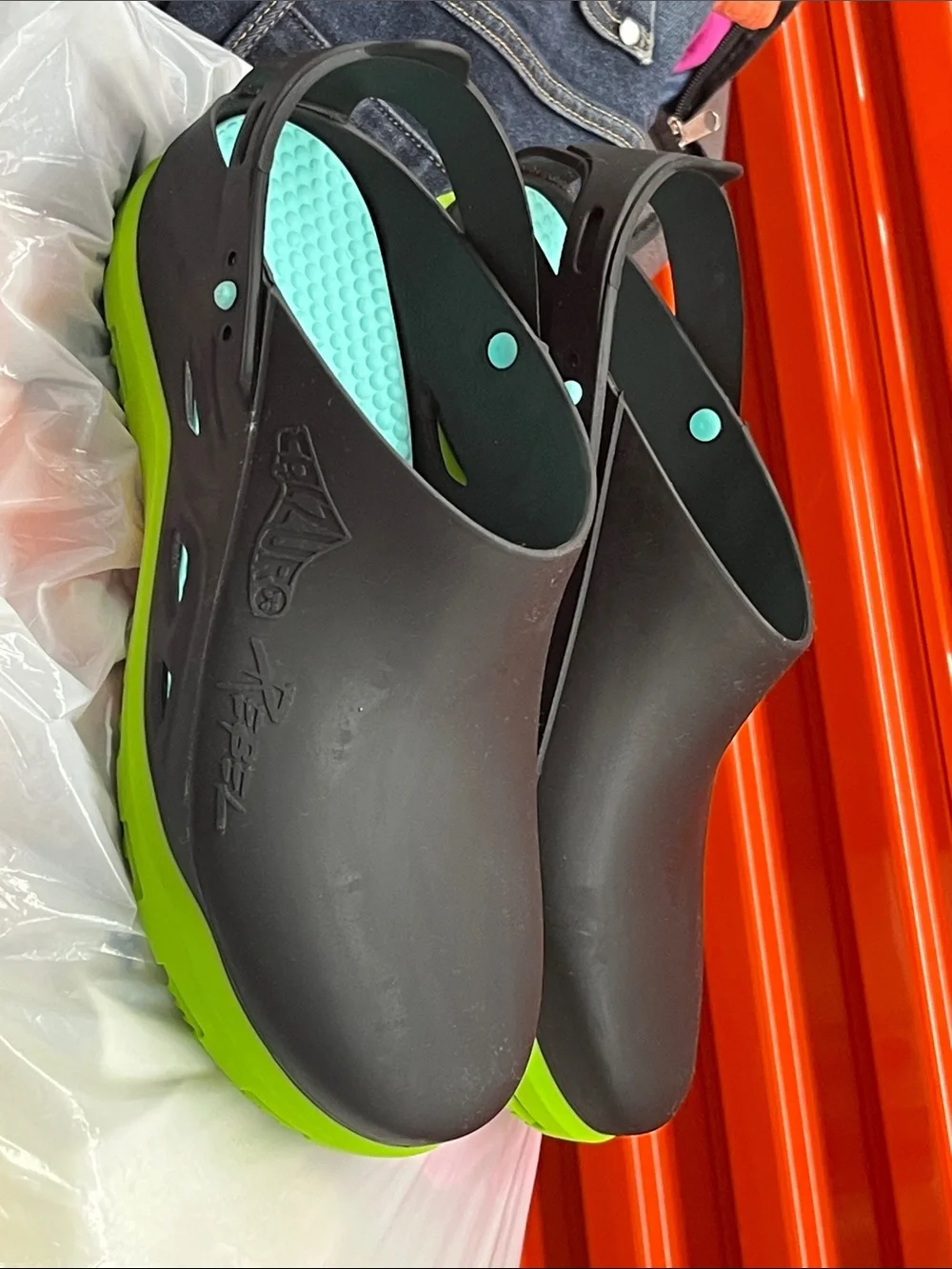 Men's Black Slip-On Clogs with Lime Green Outsole